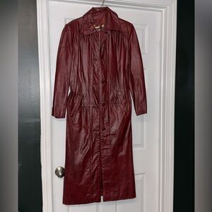 Etienne Aigner Burgundy Leather Trench Coat